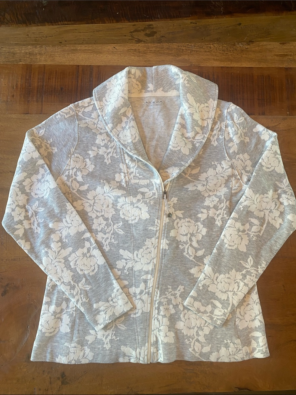 Royal Robbins Light Gray and White Floral Zip Jacket
